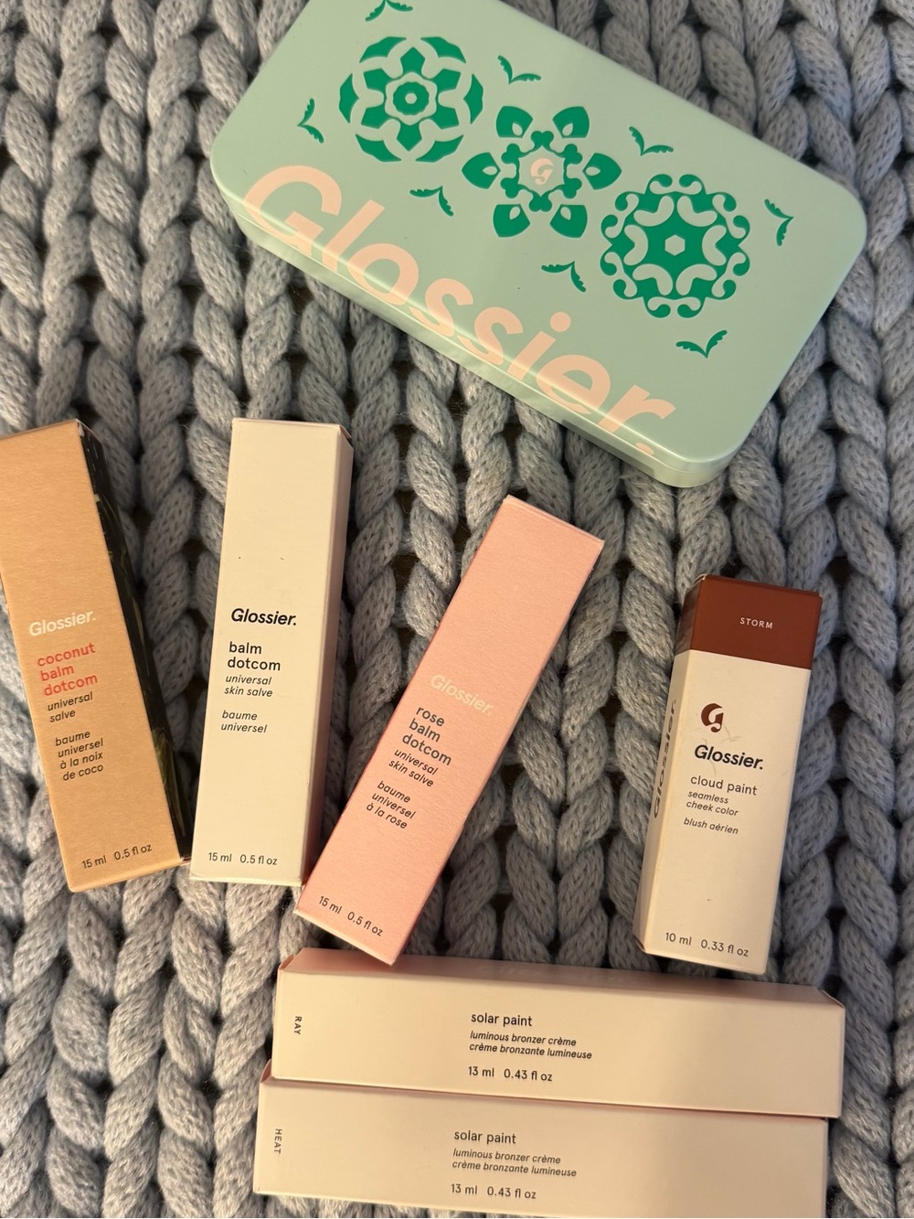 Glossier bundle and Christmas tin